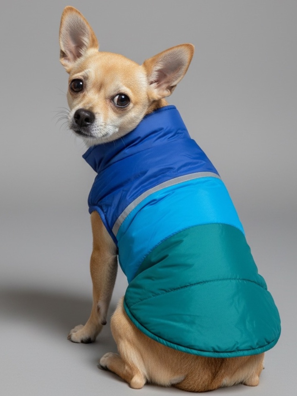 Colorblock Blue & Teal Puffer Dog Coat Jacket